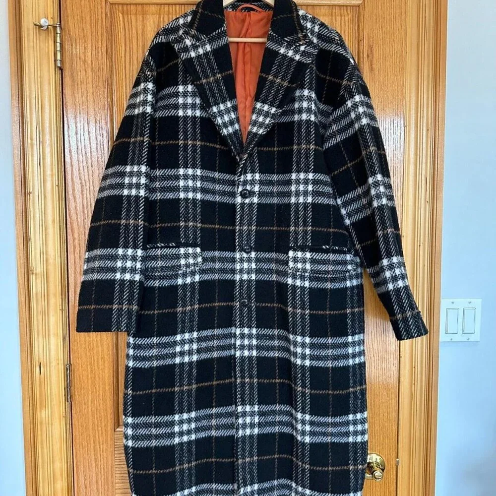 Gianni Feraud Oversized Black Plaid Checked Overcoat - Picture 2 of 7